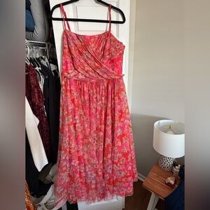 Hutch Pleated Floral Pink Midi Dress